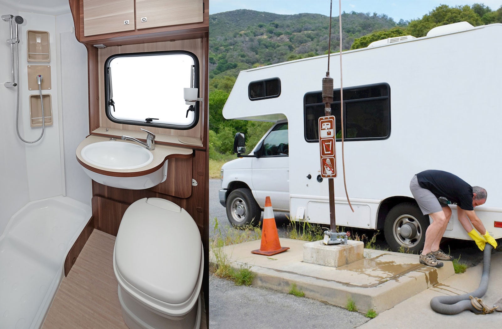 Portable RV/camper toilet and holding tank setup in Augusta, Maine