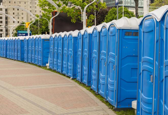 Seasonal porta potty units set up at a Augusta, Maine venue
